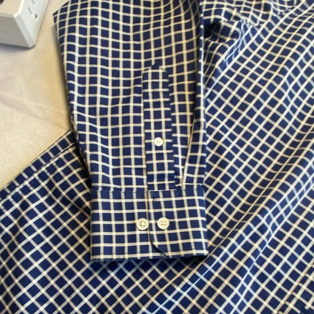 Banana Republic Men's Blue White Check Dress Shirt 100% Cotton Long Sleeve